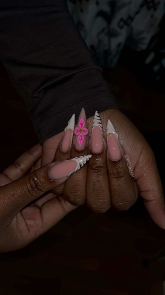 Nail art zèbre rose fleur 3D stiletto
